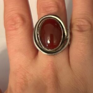 Silver Red Oval Ring